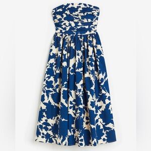H&M Floral Pleated Bandeau Boned Top Calf-Length Fit & Flare Dress